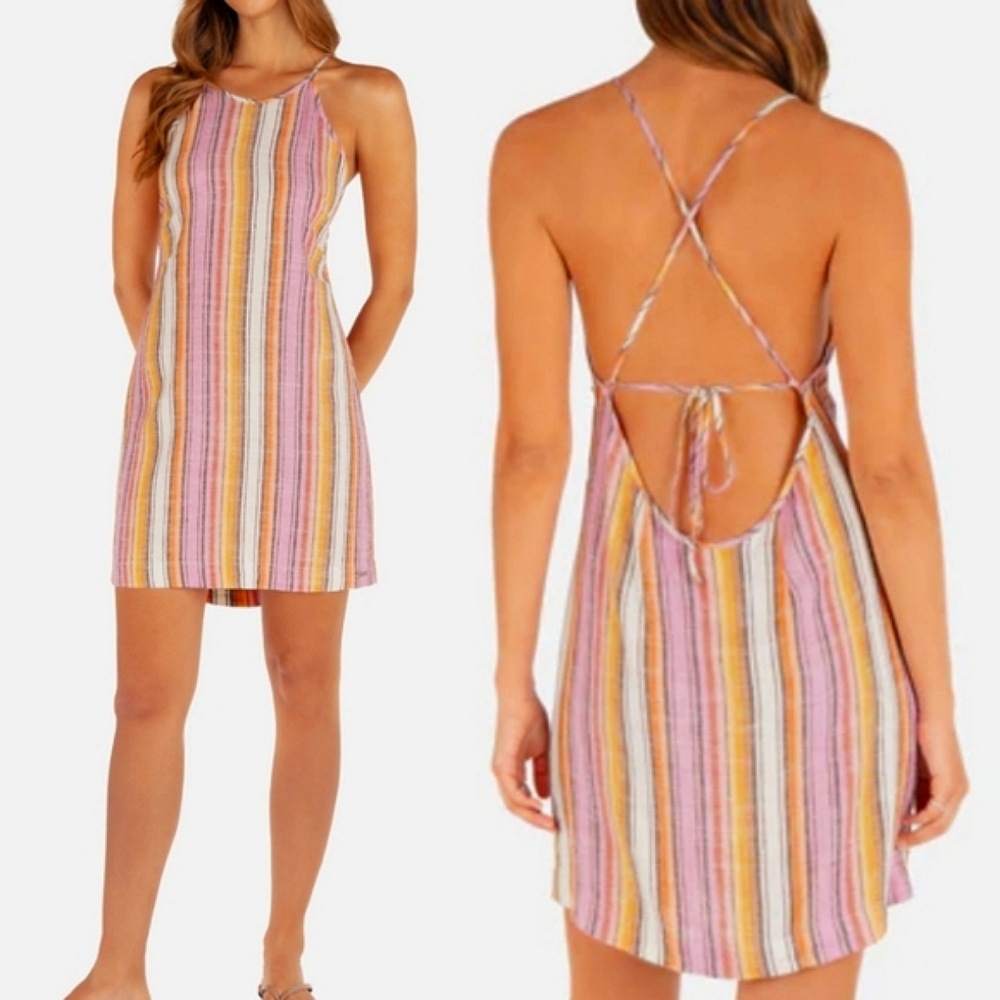 Hurley Pink Yellow Stripe Backless Sundress